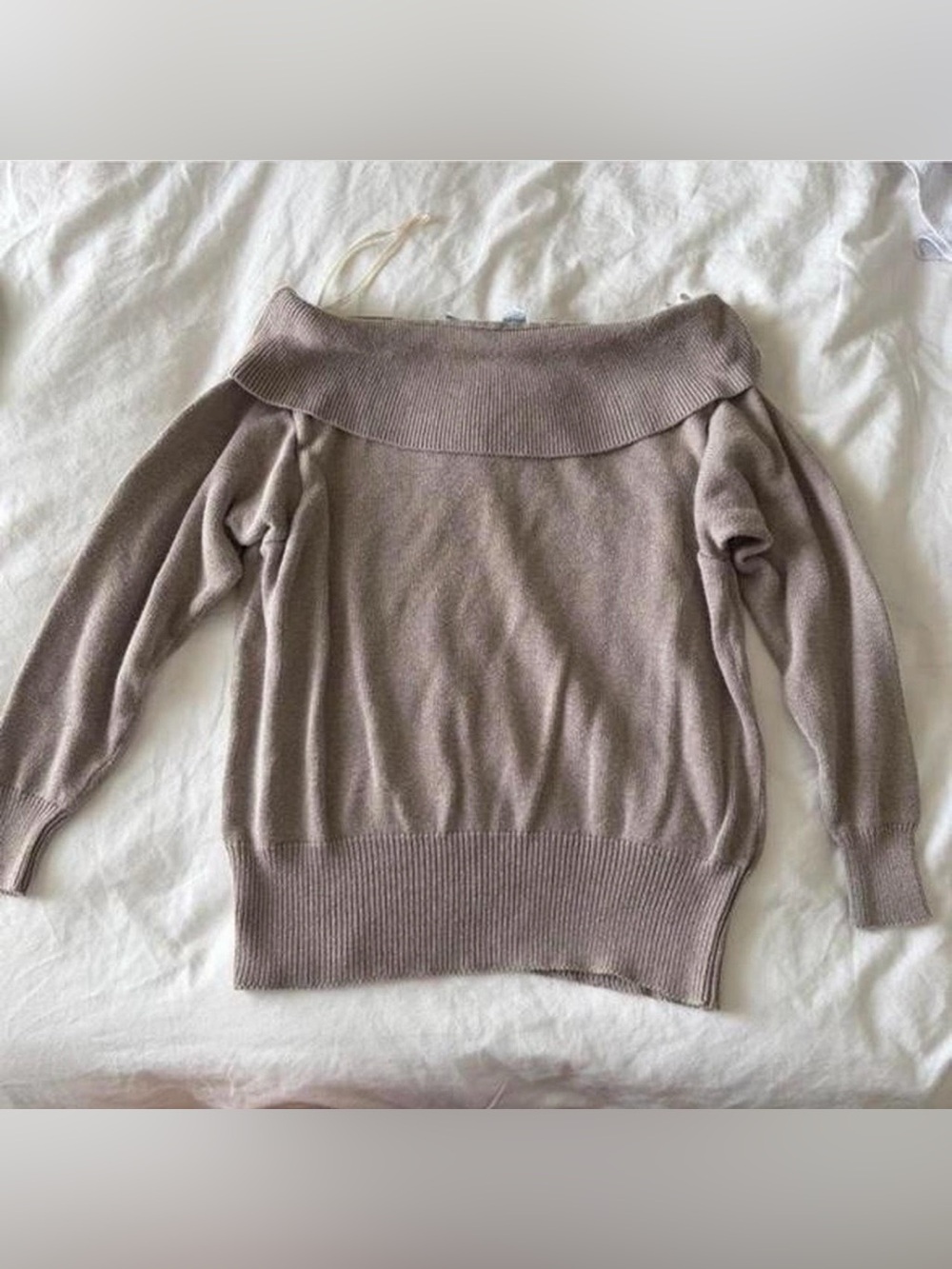 Liz Claiborne Off-the-Shoulder Taupe Knit Sweater